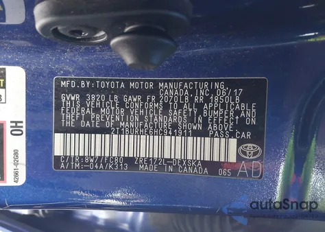 2017 Toyota Corolla Se z USA, uszkodzony, nr VIN 2T1BURHE6HC941911